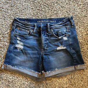 American Eagle Outfitters Distressed Dark Blue Jean Shorts